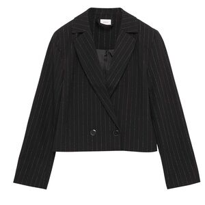 Cropped Black Pinstripe Double-breasted Blazer